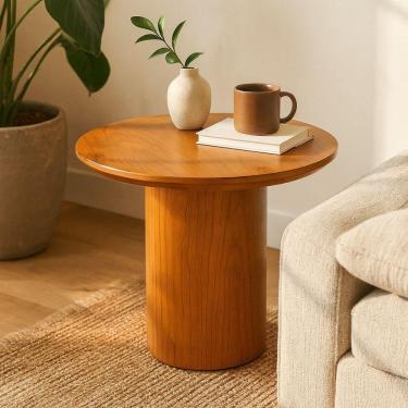 Imagem de Mesa Lateral Aracajú Redonda Acabamento Laminado Madeira