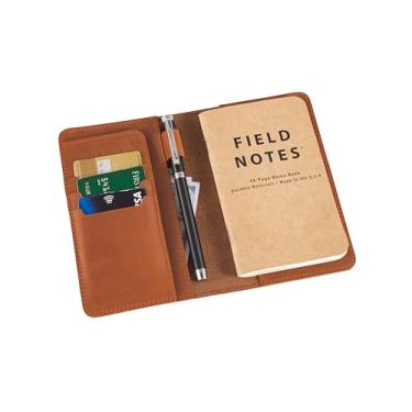 Imagem de D® Capa de couro genuíno para notas de campo Moleskine Cahier Capa de diário de viagem feita à mão com alça de caneta tamanho de bolso para cadernos de 8,9 cm x 14 cm (caramelo)