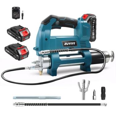 Imagem de ZUYIYI Pistola de graxa elétrica sem fio, 12000 PSI, kit de pistola de graxa elétrica de 161.6 g/min, capacidade de 481.9 g, com bateria e carregador 2×2.0Ah, mangueira de 89.9 cm e 30.0 cm, luz LED