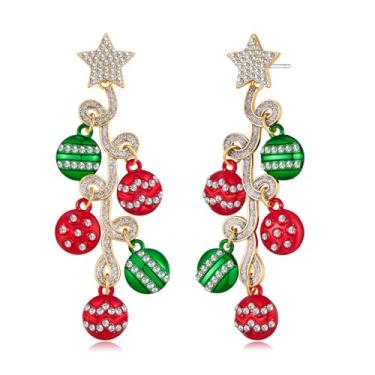 Imagem de ENSKEFEN Brincos de lâmpada de Natal para mulheres, estrela brilhante, vermelho, verde, brincos de bolinha de festa de Natal, joia