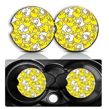 Imagem de Conjunto de 2 porta-copos de carro de pato – Acessórios divertidos para carros de pato, tamanho universal, tapete de borracha antiderrapante, porta-copos embutidos, decoração de patos, presentes para
