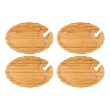 Imagem de Generic Prato de aperitivos de vinho, tábua de queijos com suporte de copo, bandeja para lanches, bandejas de café da manhã, enfeite de madeira, prato de, 4 Peças