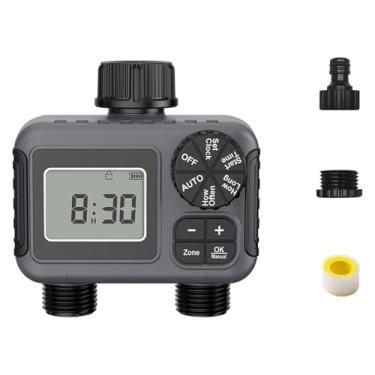 Imagem de BYYINGSUS Cronômetro de irrigação programável de 2 zonas, mangueira de jardim, controlador de irrigação para sistemas de gotejamento IPX5 (Nh Thread)