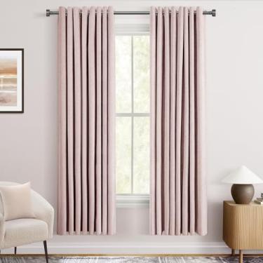 Imagem de Cortinas de veludo blecaute rosa blush 183 cm de comprimento para sala de estar, ilhós, bloqueio de luz, isolamento térmico, rústico, texturizado, moderno, elegante, luxuoso, berçário, meninas, 2