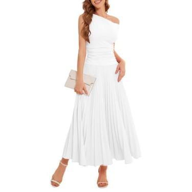Imagem de Vestido Bbonlinedress branco maxi plissado de um ombro feminino