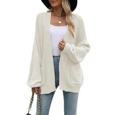 Imagem de Suéter de cardigã feminino Cakulo 2024 Chunky Knit branco GL