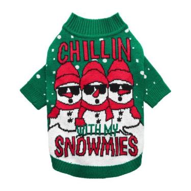 Imagem de Suéter para cães Fitwarm Chillin with Snowmies Small Green