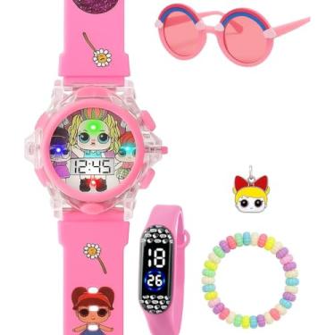 Imagem de Relogio Infantil Digital Rosa Led + Pulseira + Oculos Colar qualidade premium presente