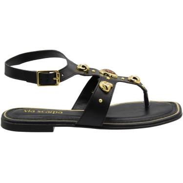 Imagem de Sandália Rasteira Via Scarpa Apliques Metálicos Feminina