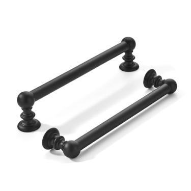 Imagem de khtumeware Pacote com 10 peças de 152 mm (6 polegadas) buraco central preto fosco armário puxa ferragens sólidas de armário de cozinha resistente para gavetas, penteadeira, alça de banheiro