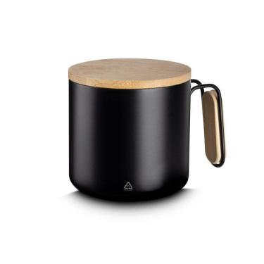 Imagem de Caneca Térmica De Inox Com Tampa De Bambu E Paredes Duplas - 380ml, Preta