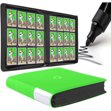 Imagem de Fichário de cartão premium com 12 bolsos – serve para 1200 cartões, fichário de cartão sem anel 3 x 4 com mangas para cartões colecionáveis e cartões esportivos (modelo D, verde brilhante)