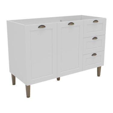 Imagem de Balcão Cozinha Americana Para Pia 120cm 2 Portas 3 Gavetas Sem Tampo Multimóveis Cr20486 Branco