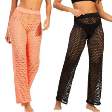 Imagem de KIT 2 Calça Saída de Praia Básica WLS Modas Tricot Flare Cintura Alta 