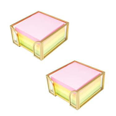 Imagem de Shonmogar Pacote com 2 porta-notas adesivas de vidro, dispensador de notas adesivas douradas, 7,6 x 7,6 cm, suporte elegante para decoração de mesa e escritório