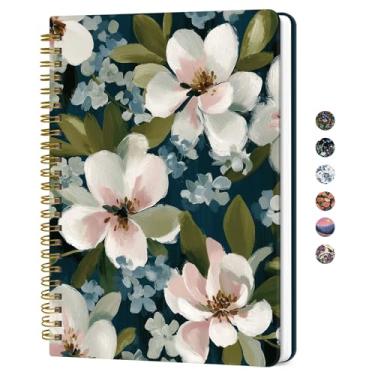Imagem de Caderno de diário espiral forrado para mulheres, diários pautados pela faculdade A5 para escrever, cadernos de capa dura para trabalho, anotações e material escolar de escritório, 140 páginas - Bloom