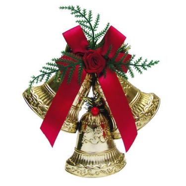 Imagem de Enfeite de Porta Natalino - Sinos Dourados 19,5 x 19,5cm - Fitas e Fes