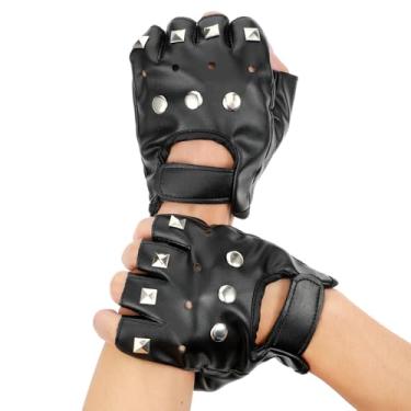 Imagem de Styquenzer Luvas de motocicleta de couro preto, luvas góticas legais sem dedos para homens e mulheres, luvas de dança sem dedos, Steampunk, retrô, punk, motociclista, para homens, mulheres e adultos