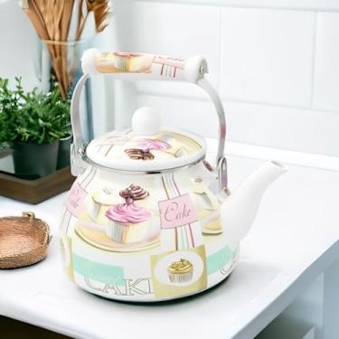 Imagem de Chaleira Esmaltada Vintage 2,5L, Cabo de Porcelana—Versátil para Indução, Gás e Fogão Elétrico