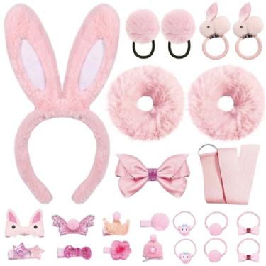 Imagem de GFDSJKLCTH Tiara de orelhas de coelho com conjunto de acessórios de cabelo, acessório de pelúcia para o Dia das Bruxas, festa temática de Natal, vários estilos de grampos de cabelo e faixas de cabelo