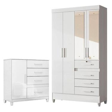 Imagem de Guarda Roupa Infantil Sobral Com Espelho E Cômoda Vênus Com Pés Branco Flex - Moval