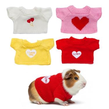 Imagem de choyaxo 4 peças de roupas de Natal de porquinho-da-índia para hamster, roupas de malha para animais pequenos, roupas de inverno para dia dos namorados (Dia dos Namorados-2)
