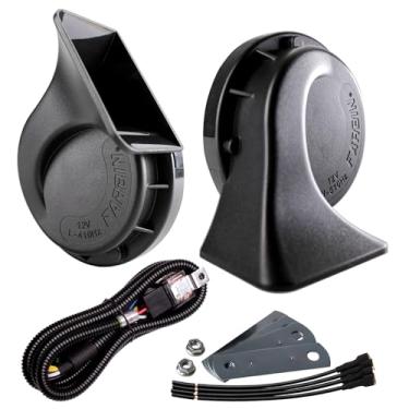 Imagem de FARBIN Buzina de ar impermeável 12 V buzina de carro com chifre elétrico duplo de caracol com arnês de relé para caminhão e trem de motocicleta (chifre preto com arnês)
