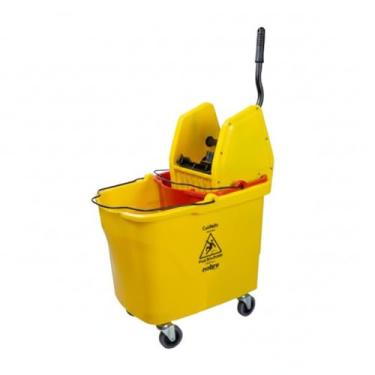 Imagem de Carro Balde 35L Profissional com Espremedor Balde Vermelho 15,2L Removível com Travamento Sistema Quebra-Ondas Rodízios Giratórios Alavanca Ergonômica para Limpeza