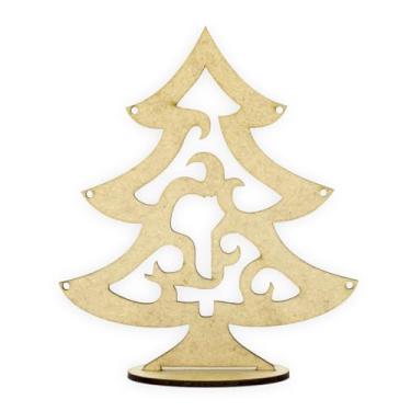 Imagem de Kit 10 Árvore Natal MDF Cru Arabesco 3mm Corte a Laser com Base Decorativa