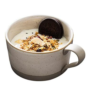 Imagem de YYBOES Tigela de cerâmica, conjunto de pratos de cerâmica, copo de sopa com alça, tigela de café da manhã para sorvete, sobremesa, tigela de cerâmica pequena, caneca de sopa segura para micro-ondas