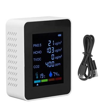 Imagem de Plplaaoo Monitor de qualidade do ar 6 em 1, monitor multifuncional de CO2 com detecção PM2.5 TVOC HCHO – Display LCD em tempo real, detector de ar interno com carregamento USB – Medidor portátil de