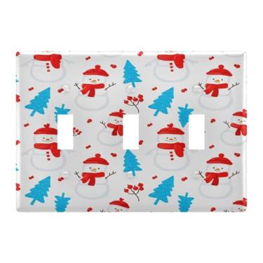 Imagem de Burbuja Capa de placa de parede com interruptor de luz de árvore de bonecos de neve, placa decorativa de parede, parafusos incluídos, 3 gangos