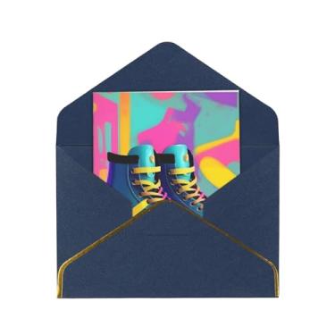 Imagem de Patins coloridos retrô estampados cartões comemorativos para todas as ocasiões cartões de notas em branco versáteis com envelopes 11,4 x 15,2 cm