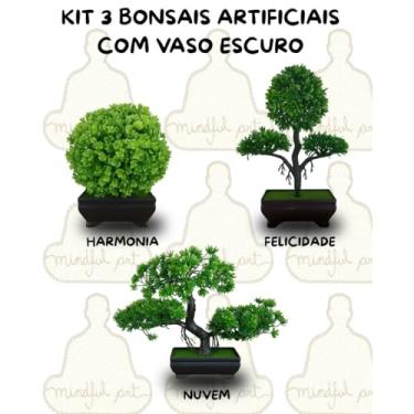 Imagem de Genérico, Kit 3 Bonsais Decorativos Plantas Artificiais – Vaso Escuro Harmonia Nuvem Felicidade Natureza Zen