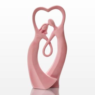 Imagem de FOLKOR LIFE Escultura de casal de veludo, decoração de quarto, estátua flocada abraça casais moderna arte abstrata estatueta para decoração de casa, decoração de sala de estar (rosa)