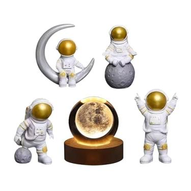 Imagem de Luminária De Mesa Bola De Cristal 3d Base Madeira Decorativa E 4 Astronautas Resina Figura Estátua Estatueta Escultura Brinquedo Decoração Para Casa Crianças Presente (Lua)