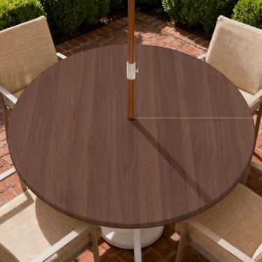 Imagem de Yesad Toalha de mesa redonda para uso ao ar livre com orifício para guarda-chuva, toalha de mesa com zíper e borda elástica, capa de toalha de mesa à prova d'água para piqueniques, serve para mesa