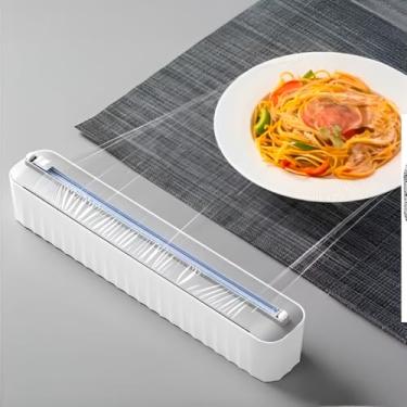 Imagem de Dispenser Suspenso para Papel Filme com Cortador Integrado, Plástico ABS e Inox, 36,5x6x7cm, Organizador de Cozinha, Suporte para Rolos até 30cm