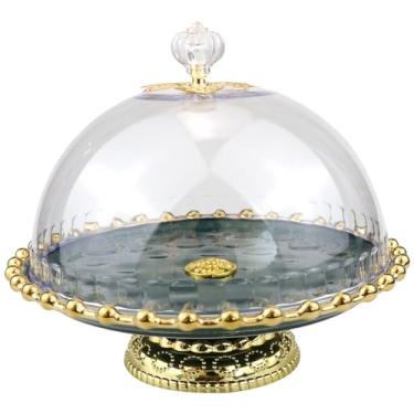 Imagem de LNQ LUNIQI Suporte redondo de cerâmica para bolo com cobertura de cúpula, suporte de sobremesa, pedestal, suporte para exibição de prato de bolo para casamento, mesa de servir, festas, decoração de