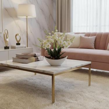 Imagem de Arranjo de Orquídea Artificial com Vaso Branco e Casca Polida Decorativa para Mesa e Escritório(Branco1)