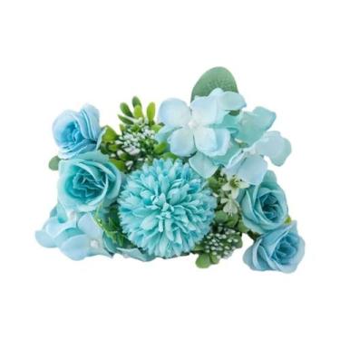 Imagem de Buquê De Rosas E Crisântemos Artificiais Em Seda Rosa Para Casamento, 