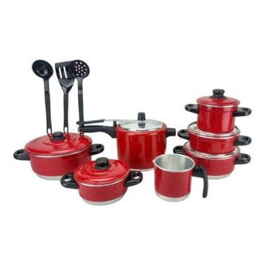 Imagem de Jogo De Panelas Vermelho Panela Pressão 4.5 L + Talher - Multi Alumini