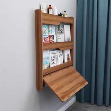 Imagem de Mesa flutuante, mesa montada na parede, multifuncional dobrável, mesa de computador portátil com compartimentos de armazenamento para casa, escritório (82 cm/32,2 pol, cor de madeira de nogueira)