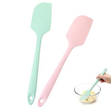 Imagem de Pacote com 2 espátulas resistentes ao calor de 315 °C, raspadores de silicone sem costura de 29 cm (rosa e verde) – Flexíveis e suaves em panelas antiaderentes para assar, misturar e mexer