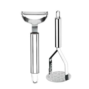 Imagem de Kit 4 Peças Descascador de Legumes Amassador de Batatas Espremedor de Limão e Alho em Aço Inox(2 PEÇAS)