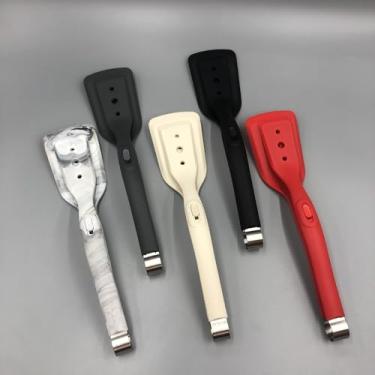 Imagem de Espátulas e pinças de silicone 2 em 1 Ainoli, espátula multifuncional para churrasco com trava para pão, bife, peixe, ferramenta de cozimento (Branco Cinza)