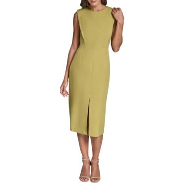 Imagem de BCBG Vestido midi sem mangas com gola redonda e fenda frontal, Verde broto, 38