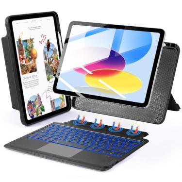 Imagem de SOPPY Capa com teclado retroiluminado com trackpad para iPad 10ª geração/A16 11ª geração 2025, capa ultraleve com teclado removível para iPad, luz de fundo de 7 cores, uso flexível verticalmente