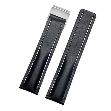 Imagem de SOMKB Pulseira de relógio para Breitling SUPEROCEAN AVENGER NAVITIMER couro genuíno genuíno masculino pulseira acessórios relógio pulseira cinto (cor: azul escuro, tamanho: 24 mm fivela preta)