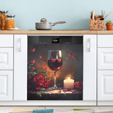 Imagem de ATTX Capa magnética para lava-louças Wine and Roses | Adesivo decorativo de eletrodomésticos de 58 x 66 cm para armários domésticos e eletrodomésticos #181